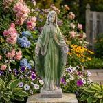 JXNCJXZG Virgin Mary Statue, 31.1'' H Outdoor Statue Garden Decor Mother Mary Statue for Patio Yard Home Hallway Entryway Magnesium Oxide Stone Large Outdoor/Indoor Decor Sculptures Gray Green