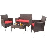 Homall 4-Piece Red Rattan Patio Furniture Set