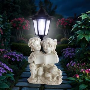 YEPOTUE Garden Boy&Girl Decor Outdoor, Outdoor Statues with Solar Powered Lantern for Outside Patio Yard Backyard Gifts for Mother's Day Birthday Housewarming