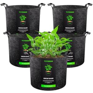 VIVOSUN 5-Pack 2 Gallon Grow Bags Heavy Duty Thickened Nonwoven Fabric Pots with Handles