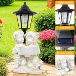 YEPOTUE Garden Boy&Girl Decor Outdoor, Outdoor Statues with Solar Powered Lantern for Outside Patio Yard Backyard Gifts for Mother's Day Birthday Housewarming