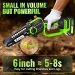 Mini Chainsaw Cordless, 6 Inch Electric Chainsaw with 2 Battery, Handheld Battery Powered Chain Saw with Auto Oiler, Garden Tools Saw for Wood Cutting Tree Cutter, Holiday Gifts for Men, Dad, Husband