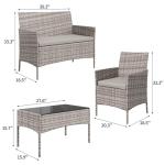 GAOMON 4-Piece Patio Furniture Set, Modern PE Rattan Conversation Set with 2 Chairs, Loveseat & Tempered Glass Coffee Table, All-Weather Outdoor Seating for Garden, Porch, Balcony, Poolside