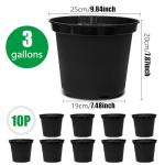 RooTrimmer 3 Gallon Plastic Nursery Pots, 10 Inch Round Plant Pots with Drainage Holes, 10 Pack Planting Pot for Outdoor Indoor Plants, Gardening Gifts for Women, Black