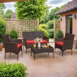 Homall 4-Piece Red Rattan Patio Furniture Set