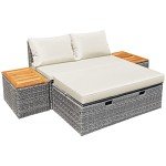 Devoko Beige Outdoor Daybed Set with Side Tables