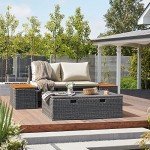 Devoko Beige Outdoor Daybed Set with Side Tables