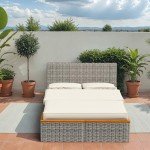 Devoko Beige Outdoor Daybed Set with Side Tables