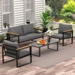 4-Piece Metal Outdoor Patio Furniture Set, Grey