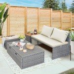 Devoko Beige Outdoor Daybed Set with Side Tables