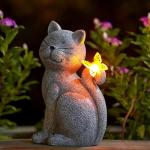 Solar Cat Garden Statue with Butterfly Decoration