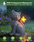 Solar Cat Garden Statue with Butterfly Decoration