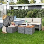 Devoko Beige Outdoor Daybed Set with Side Tables