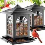 Birdream 2 Pack Bird Feeders for Outdoor Hanging, Assembly Required, 1-Min Easy Setup, Classic Courtyard Design, Attracting Cardinals Chickadees Goldfinches & Sparrows, Total 7 LB - Black