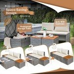 Devoko Beige Outdoor Daybed Set with Side Tables