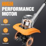 SOARFLY Upgraded Cordless Tiller for Gardening with Dual 2.0Ah Batteries, 48 Steel Tines Battery Rototiller, 9" Width 6.6" Depth Garden Tiller Cultivator for Soil, Tending & Composting (Orange)