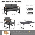 4-Piece Metal Outdoor Patio Furniture Set, Grey