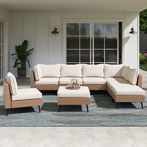 8-Piece Outdoor Sectional Sofa Set in Beige
