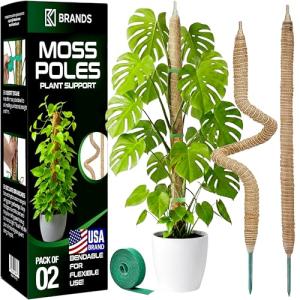 2 Pack 28'' Bendable Moss Pole Monstera Plant Support for Climbing Indoor Plants - Stakes for Potted Climbers - Tall Sticks Indoor Trellis for Houseplants - Accessories for Monstera Pot