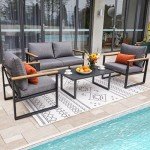 4-Piece Metal Outdoor Patio Furniture Set, Grey
