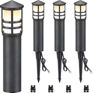 SUNVIE 4-Pack Low Voltage Pathway Lights 3W 3000K 12-24V LED Landscape Bollard Path Lights with Connectors CRI 90+ Aluminum Outdoor Landscape Lighting for Walkway Yard Garden, ETL Listed Cord