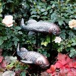 Tooyuart Garden Sculptures & Statues,Koi Fish Decor,Garden Fish Art,Set of 2 Antique Koi Fish Yard Art Decor for Outdoors,Patio,Yard,Lawn,Pond,Home Decoration (Bronz)