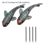 Tooyuart Garden Sculptures & Statues,Koi Fish Decor,Garden Fish Art,Set of 2 Antique Koi Fish Yard Art Decor for Outdoors,Patio,Yard,Lawn,Pond,Home Decoration (Bronz)
