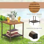 COSTWAY 3 Pieces Patio Rocking Bistro Set, Outdoor Wicker Acacia Wood Conversation Sets with Coffee Table & Cushion, Front Porch Rocker Chairs Rattan Furniture Set for Balcony, Garden, Pool (Gray)