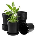 Fasmov 10PCS 1 Gallon Durable Nursery Pot Garden Flower Pots Nursery Plant Container Kit with 10 Pcs Matching Pallets, Black