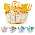 Grenebo Kids Gardening Set Toys,Includes Metal Trowel,Transplanting Shovel,Garden hat,Rake,Apron,Gloves,Watering Can,and Tool Organizer Bag (Yellow)