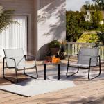 DUMOS 3 Piece Patio Furniture Set，Outdoor Patio Furniture Conversation Set with Table, Patio Sectional Bistro Sets for Lawn, Garden, Balcony, Poolside (Gray)