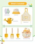 Grenebo Kids Gardening Set Toys,Includes Metal Trowel,Transplanting Shovel,Garden hat,Rake,Apron,Gloves,Watering Can,and Tool Organizer Bag (Yellow)