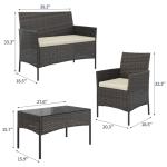 GAOMON 4-Piece Patio Furniture Set, Modern PE Rattan Conversation Set with 2 Chairs, Loveseat & Tempered Glass Coffee Table, All-Weather Outdoor Seating for Garden, Porch, Balcony, Poolside