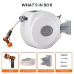 Giraffe Tools CW20 Retractable Garden Hose Reel 5/8" x 60 ft Heavy Duty Water Hose Reel, Swivel Bracket, Any Length Lock, Light Grey