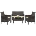 GAOMON 4-Piece Patio Furniture Set, Modern PE Rattan Conversation Set with 2 Chairs, Loveseat & Tempered Glass Coffee Table, All-Weather Outdoor Seating for Garden, Porch, Balcony, Poolside