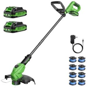 JKLARI Cordless Weed Wacker, 21V Battery Powered Grass Trimmer & Edger 2-in-1, Electric Weed Wacker with 2 × 2.0Ah Batteries and 8 × Spare Spools, Lightweight Edger Lawn Tool for Yard & Garden