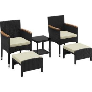 Yaheetech 5 Piece Patio Conversation Set, Outdoor Wicker Bistro Furniture, PE Wicker Outdoor Rattan Chairs Set with Coffee Table for Porch, Poolside, Lawn, Garden, Balcony