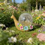 QCF Solar Snail Garden Decorations Outdoor Lights Yard Decor,Resin Fariy Statues Cracked Glass lamp Outside for Backyard Patio Lawn Porch,Unique Gifts for Women Mom Grandma