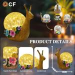 QCF Solar Snail Garden Decorations Outdoor Lights Yard Decor,Resin Fariy Statues Cracked Glass lamp Outside for Backyard Patio Lawn Porch,Unique Gifts for Women Mom Grandma