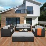 Rattaner Patio Furniture Sets 7 Pieces Outdoor Furniture Sectional Patio Couches Set with Storage Table Light Grey Cushions