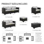 Rattaner Patio Furniture Sets 7 Pieces Outdoor Furniture Sectional Patio Couches Set with Storage Table Light Grey Cushions