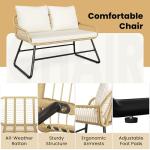 Yaheetech 4 Piece Patio Furniture Set, Outdoor Wicker Conversation Sets, Boho Loveseat & 2 Armchairs with Cushion and Pillow, Glass Top Table for Backyard, Porch, Balcony, Deck - Tan/Cream