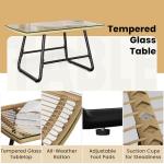 Yaheetech 4 Piece Patio Furniture Set, Outdoor Wicker Conversation Sets, Boho Loveseat & 2 Armchairs with Cushion and Pillow, Glass Top Table for Backyard, Porch, Balcony, Deck - Tan/Cream