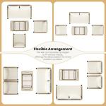 Yaheetech 4 Piece Patio Furniture Set, Outdoor Wicker Conversation Sets, Boho Loveseat & 2 Armchairs with Cushion and Pillow, Glass Top Table for Backyard, Porch, Balcony, Deck - Tan/Cream