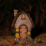 Zayton Solar Garden House Statues Outdoor with Light Yard Resin Decoration Gift Handmade Housewarming Gift for Patio Yard Lawn Waterproof Cracking