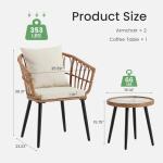 DUMOS 3 Pieces Outdoor Bistro Set, All-Weather PE Rattan Patio Furniture Set with Cushions, Steel Frame Table and Chairs for Balcony, Apartment, Porch, Beige