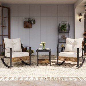 Oversized Rattan Rocking Bistro Set with Cushions