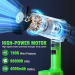 Leaf Blower Cordless, Handheld Leaf Blower with 2 X 4.0Ah Battery and Charger, Snow Blower with 6 Speed Modes, Lightweight Blowers for Lawn Care, Patio, Yard, Blowing Snow, Leaves, Dust