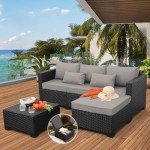 Grey Rattan 3-Piece Outdoor Patio Furniture Set