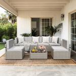 Pamapic 7-Piece Outdoor Sectional Furniture Set, All-Weather Wicker Patio Sofa with Washable Cushions, Gray Waterproof Rattan Conversation Set for Backyard, Poolside, Garden (Gray Cushions)